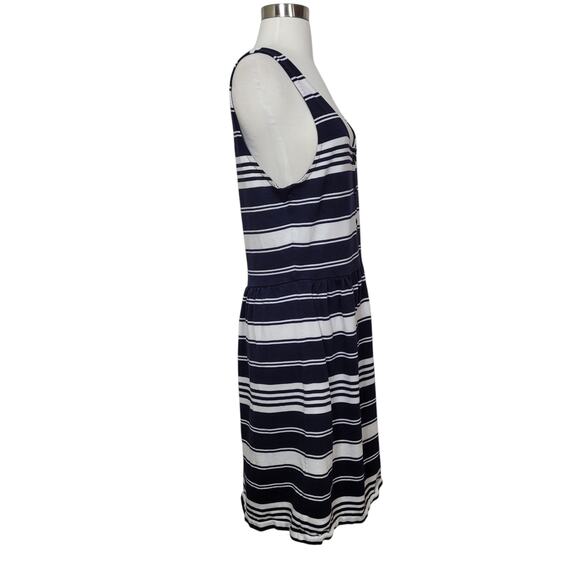 J.crew Women's Dress White with Navy Striped Scop Neck Sleeveless Dress Size XL - Picture 2 of 10